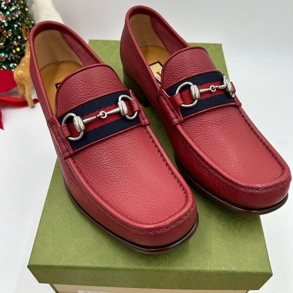 Men’s Gucci Horsebit web leather loafers size 8 fits 9  US made in Italy - Picture 1 of 8